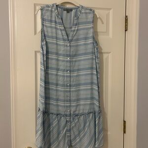 Sharagano Blue and White Ruffled Midi Sundress